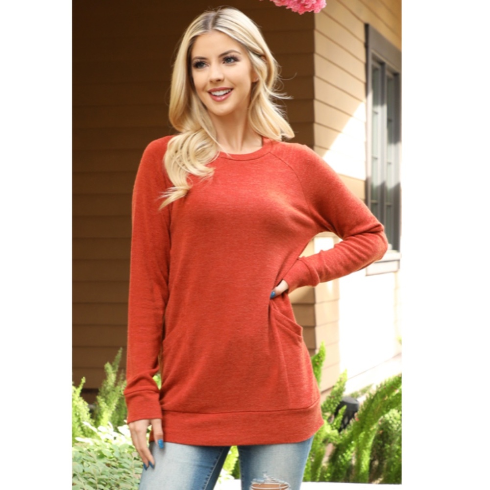 You & Me Rust Front Pocket Knit Top NWOT